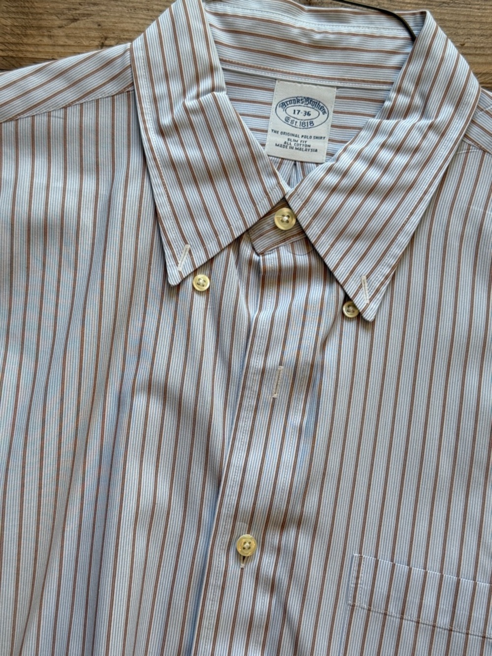 Brooks Brothers Blue and Brown Striped Button-Down Shirt